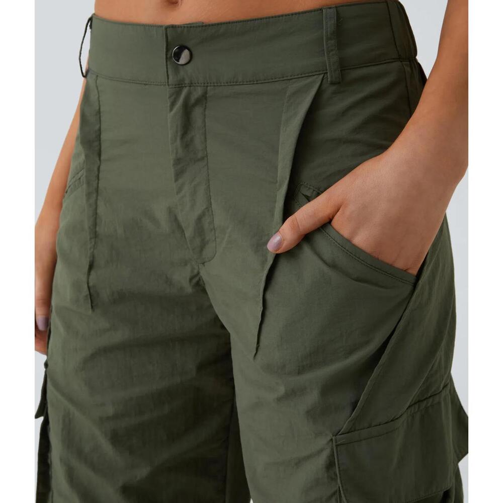 NWT Halara Mid Rise Button Zipper Wide Leg Cargo Pants Size Medium Petite - Picture 3 of 10